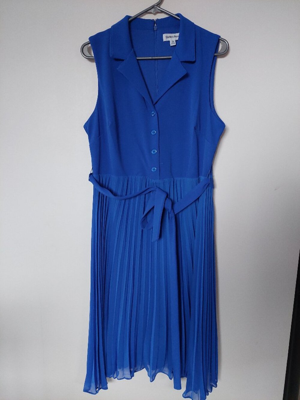 Shelby & Palmer Royal Blue Sheath Pleated Sleeveless Dress Belt Size 14